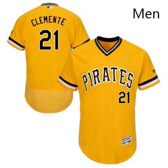 Mens Majestic Pittsburgh Pirates 21 Roberto Clemente Gold Alternate Flex Base Authentic Collection MLB Jersey